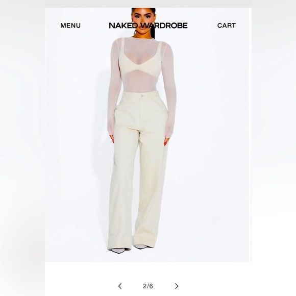 Naked Wardrobe Denim Wide-Leg Pants Cream Color - Picture 1 of 14